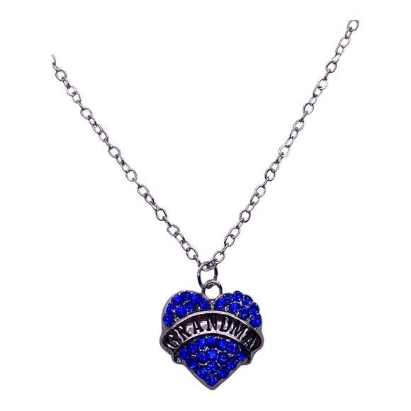 Imitation Blue Sapphire Grandma Rhinestone Cubic Zirconia Heart Necklace - Picture 2 of 4
